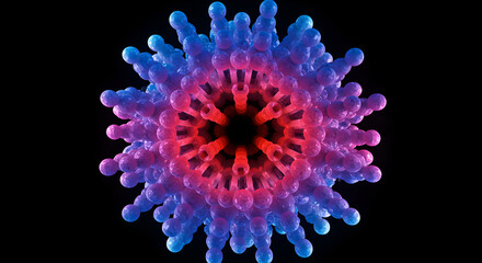 Abstract Molecular Structure With Blue And Red Gradient On Black Backdrop