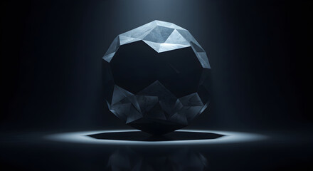 Abstract Geometric Sphere With Reflective Surface In A Dark Environment