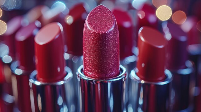 Close-up of many vibrant lipsticks