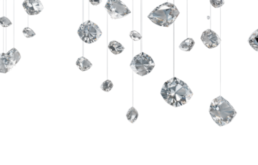 Hanging diamonds on strings against a  in a vertical shot transparent background png