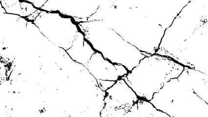 Vector grunge cracked texture style with cracked texture isolated on white background. Cracks concrete wall texture white and black. Grungy, grunge effect, grunge texture, dry land crack effect,	