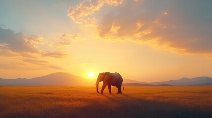Fototapeta premium Lone elephant silhouetted by the setting sun, loxodonta na in its natural n habitat