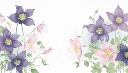 ethereal columbine watercolor floral on white background