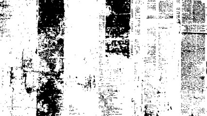 Newspaper with old grunge vintage unreadable paper texture background. Vector white and black newspaper paper grunge vintage old aged texture with fragments of newspaper text transparent background.