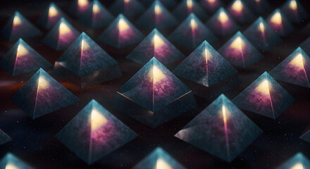 Enigmatic Array Of Cosmic Pyramids Displaying Shimmering Light And Depth