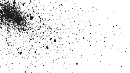 Dirt dust texture isolated on white background, top view. Black dust with effect fragments explosion isolated on white background and texture, 