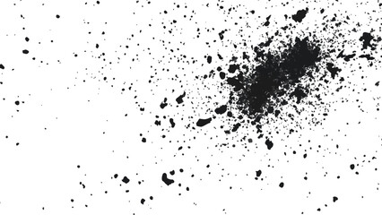 Dirt dust texture isolated on white background, top view. Black dust with effect fragments explosion isolated on white background and texture, 
