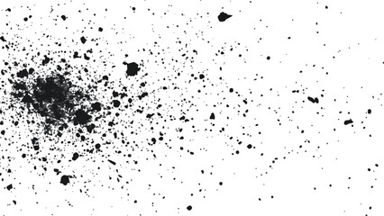 Dirt dust texture isolated on white background, top view. Black dust with effect fragments explosion isolated on white background and texture, 