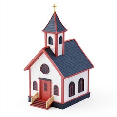 A quaint, stylized model of a small church.