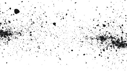 Dirt dust texture isolated on white background, top view. Black dust with effect fragments explosion isolated on white background and texture, 