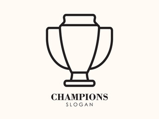Trophy with black outline logo icon design template flat vector illustration, Award Winner logo design template