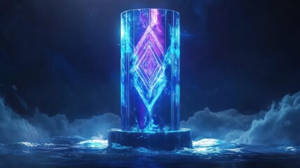 Glowing crystal column, futuristic scene