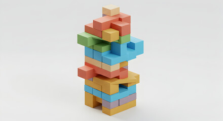 Obraz premium Abstract Geometric Colorful Blocks Forming a Tower Construction Concept