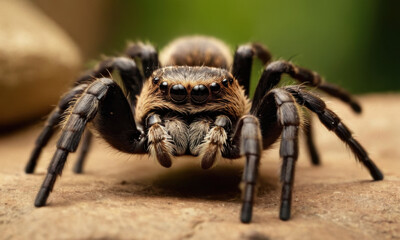 Close-up of a spider sitting on a rock