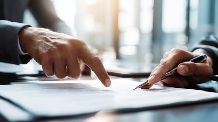 Fototapeta premium Business partners reviewing documents office action shot daylight