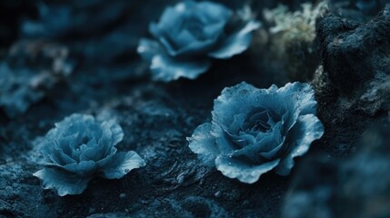 A close-up of lettuce heads in full maturity, neatly planted in raised beds with moisture retention mulch around the roots