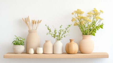 inspired wall shelf filled with artisan decor, warm woods, and soft neutrals in a cozy nook