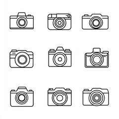 Nine camera icons; white background; photography; graphic design