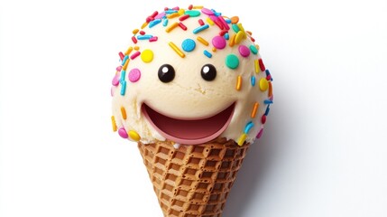 Naklejka premium Happy ice cream cone with sprinkles