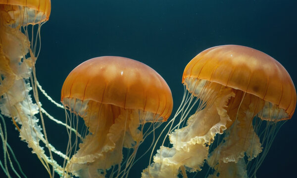 Group of jellyfish swimming in the ocean, great for underwater or marine life illustrations
