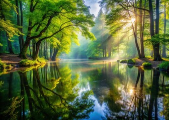 Obraz premium Serene Forest Pond: Escape the City's Hustle in Nature's Embrace