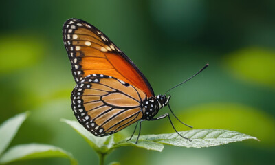A close-up view of a butterfly perched on a leaf