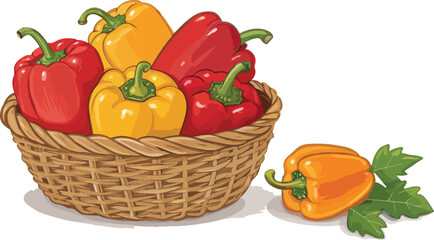 Capsicum Illustration vector design, Capsicum in basket in white background vector design