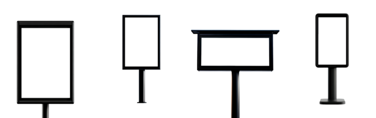 Blank billboard on a stand isolated on transparent background