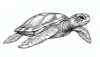 Obraz premium Detailed line art illustration of a sea turtle, swimming gracefully.