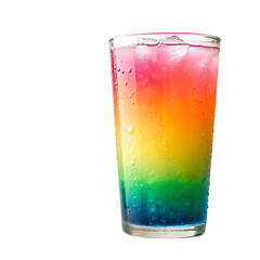 Rainbow layered cocktail drink in a glass.