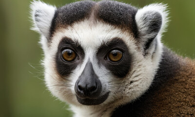 Obraz premium A close-up shot of a lemur looking directly at the camera, showcasing its curious expression