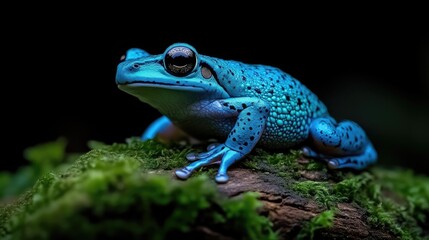 Obraz premium Vibrant blue frog on mossy log