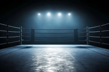 Empty Boxing Ring Under Spotlight, Ready for Action