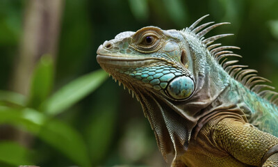 Obraz premium Close-up photo of a lizard basking in the sun on a tree branch