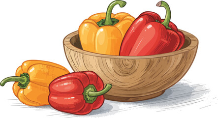 Capsicum vector design, Capsicum in wooden bowl in white background vector design