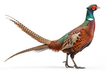 Fototapeta premium Male european common pheasant phasianus colchicus isolated on white background