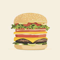 Delicious hamburger with vibrant layers and a minimal style.