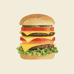 Delicious hamburger with vibrant layers and a minimal style.