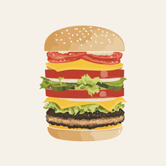 Delicious hamburger with vibrant layers and a minimal style.