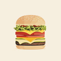 Delicious hamburger with vibrant layers and a minimal style.