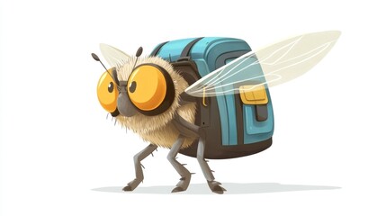 Obraz premium A cartoon fly with a backpack, ready for travel