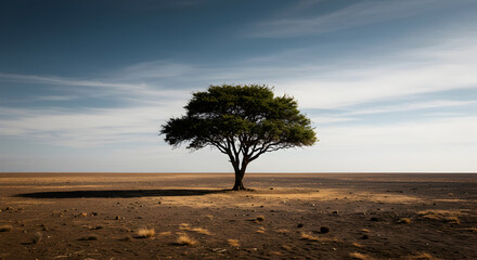 Solitary Tree Standing Tall In The Vast African Savannah Landscape