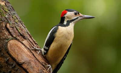 Naklejka premium A woodpecker is perched on a tree branch, ready to fly away
