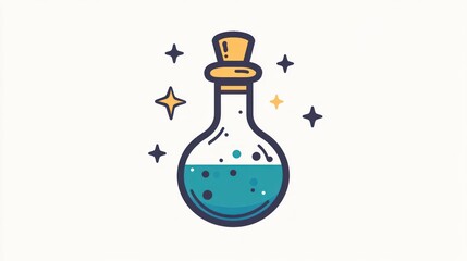 Magical potion bottle, fantasy, sparkles, white background, game design