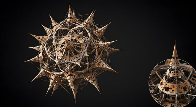 Complex Geometrical Structure Depicting Advanced Mathematical Concepts on Dark Background