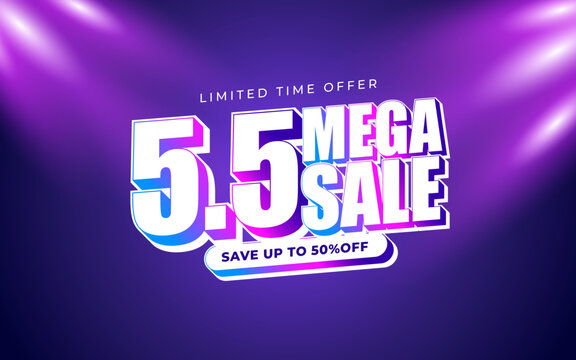 5.5 super sale promo banner with discount offer. 5.5 shopping festival super sale banner. Flash sale special offer banner for social media post or website banner. Flash sale campaign
