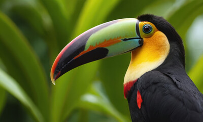 Fototapeta premium Close-up of a bird's beak, showing vibrant colors and details