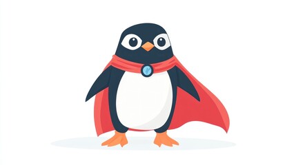 Fototapeta premium Cute penguin superhero with red cape