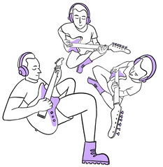 A Man Playing an Elecric Guitar from different perspectives and in different poses