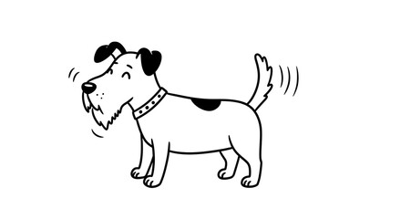 Happy Terrier Wagging Tail, Simple Line Art.